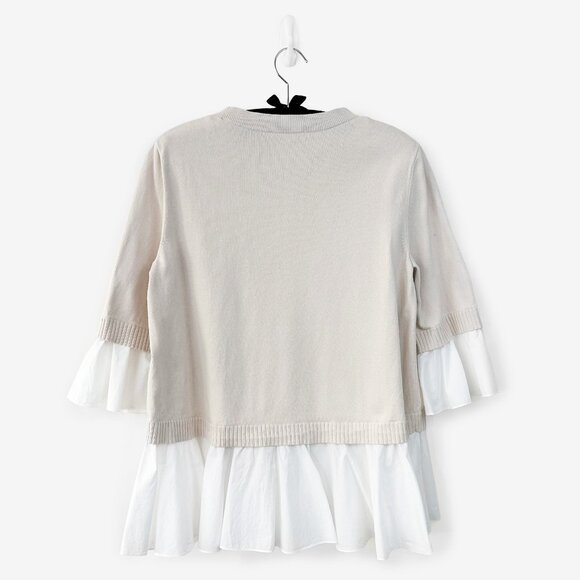 COS Knit Sweater With Shirt Detail Large Cream White Cotton Lagenlook Office - Picture 2 of 4